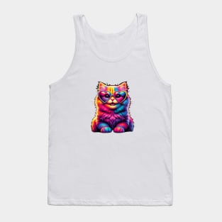 Rainbow Cute cat Wearing Glasses Heart kitten Love cat Funny Tank Top